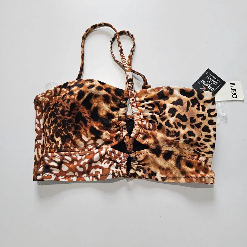 Bar III Glam Cheetah Bandeau Swim Top